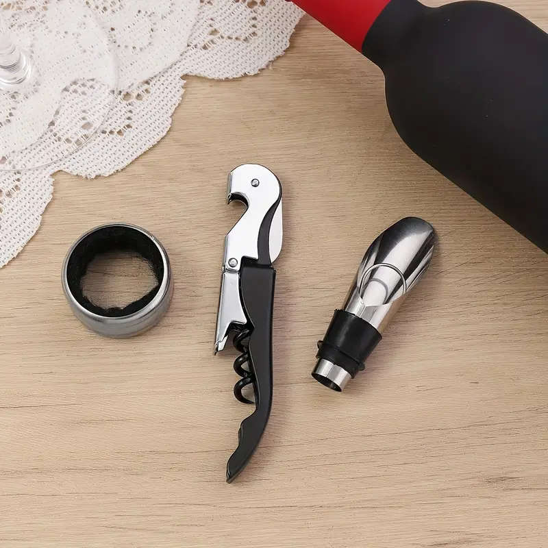 3pcs Stainless Steel Wine Opener Set with Decorative Box Includes Corkscrew Pourer Foil Cutter Perfe