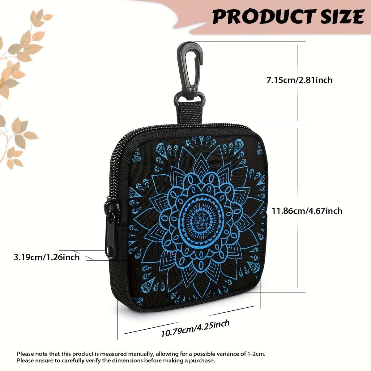 Mandala Flower Coin Purse With Hook Stylish Polyester Earphone Key Organizer Zippered Trav