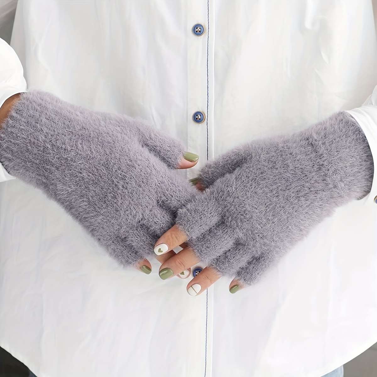 1 Pair Black Khaki One Size Warm Gloves