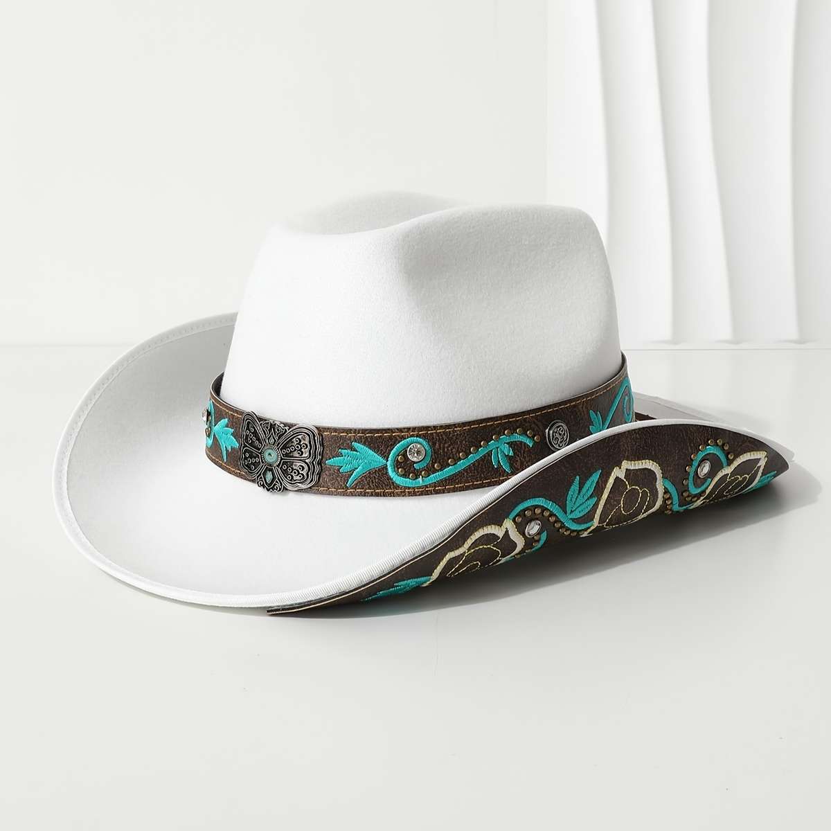 Stylish Denim Hat with Embroidered Butterfly Design And Metal Studs Perfect