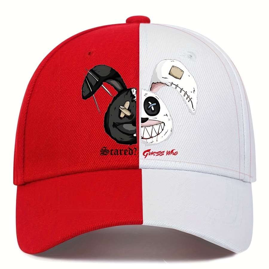 Cute Cartoon Rabbit Print Baseball Cap Soft Slight Stretch Fabric Hand Wash Or Profess