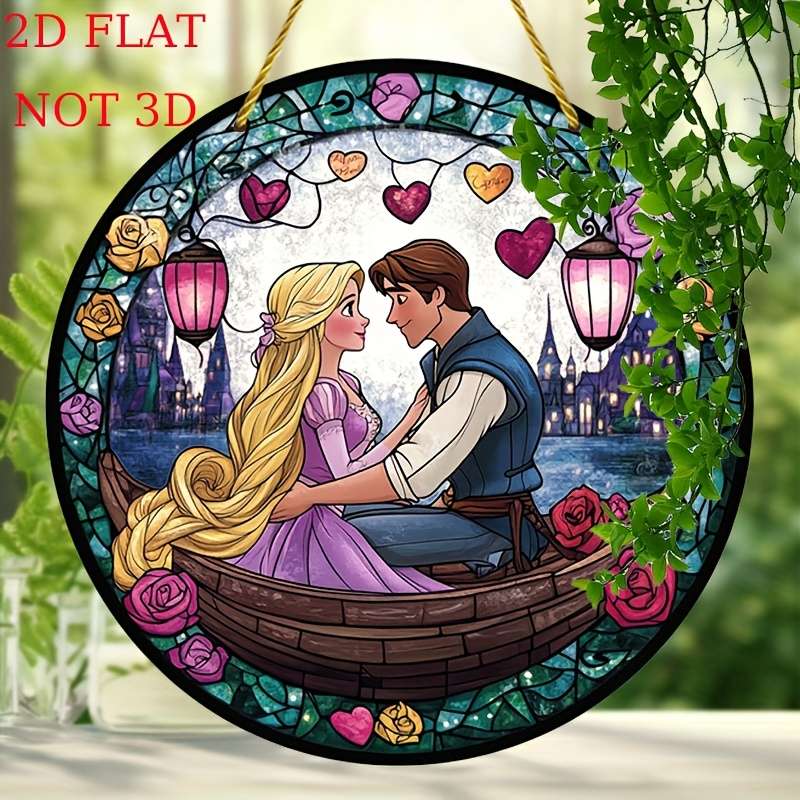 2D Flat Tangled Rapunzel Flynn Rider Suncatcher Colorful Acrylic Window Decor