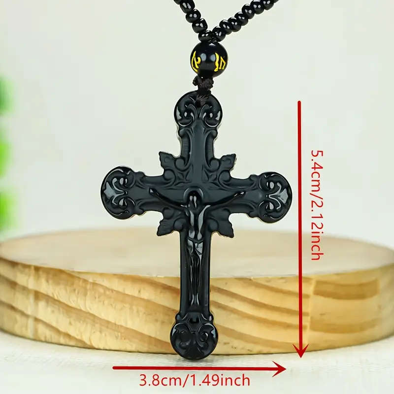 Natural Obsidian Cross Pendant Necklace