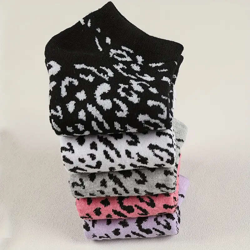 10pcs Women's Leopard Print Ankle Socks Multicolor Sweat-Wicking Casual Sporty Style Soft Polyester