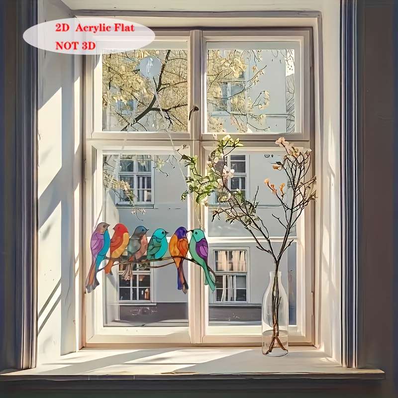 1pc 2D Flat    6 birds  acrylic sun catchers perfect for bird enthusiasts holida