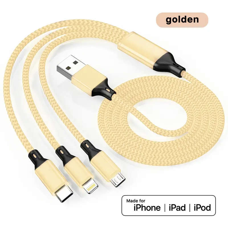 3-in-1 Fast Charging USB Cable For IPhone, For SamSung, Type-C, Micro USB Devices