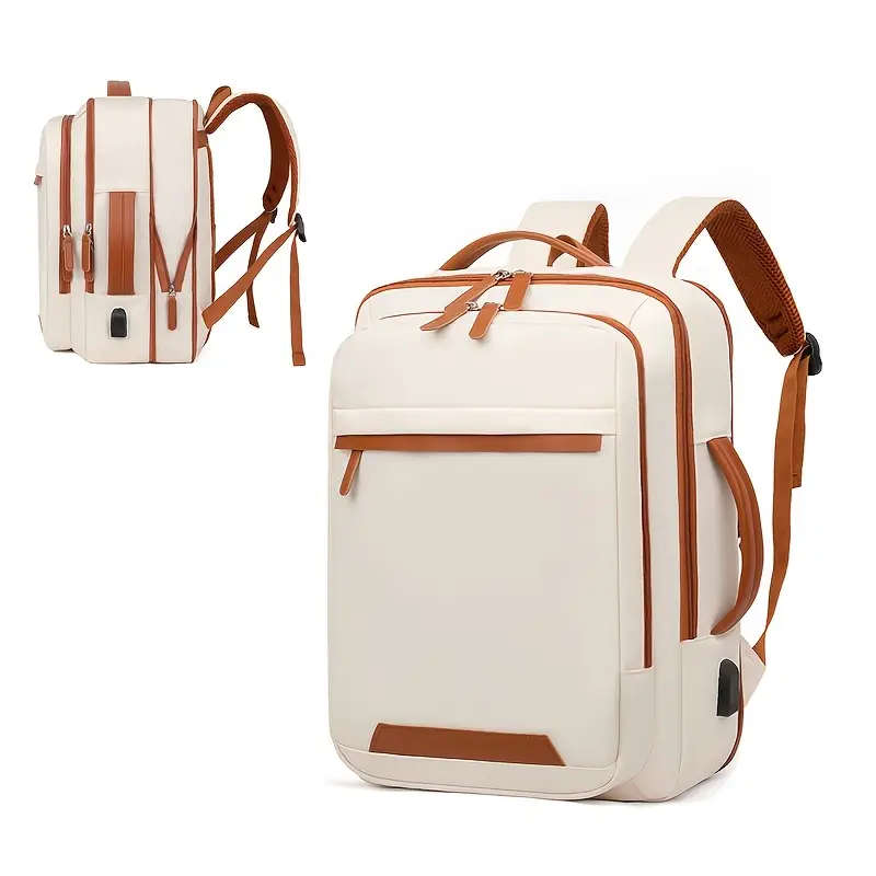 1pc Multi-Layer Business Backpack 20-30L Nylon Computer Bag Solid Color Zip Closure Non-Waterproof B