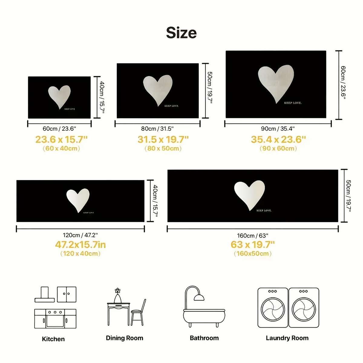 White Heart 40x60cm 15.7x23.6inch Floor Mat