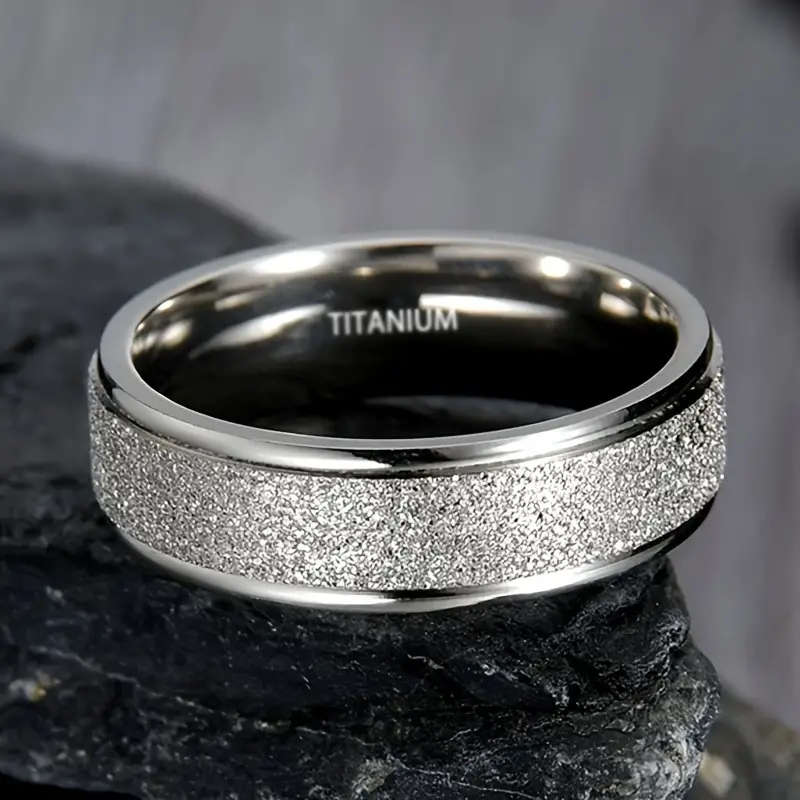 Titamium Mens Stylish 6 mm Wide Ring with Sparkling Crystals
