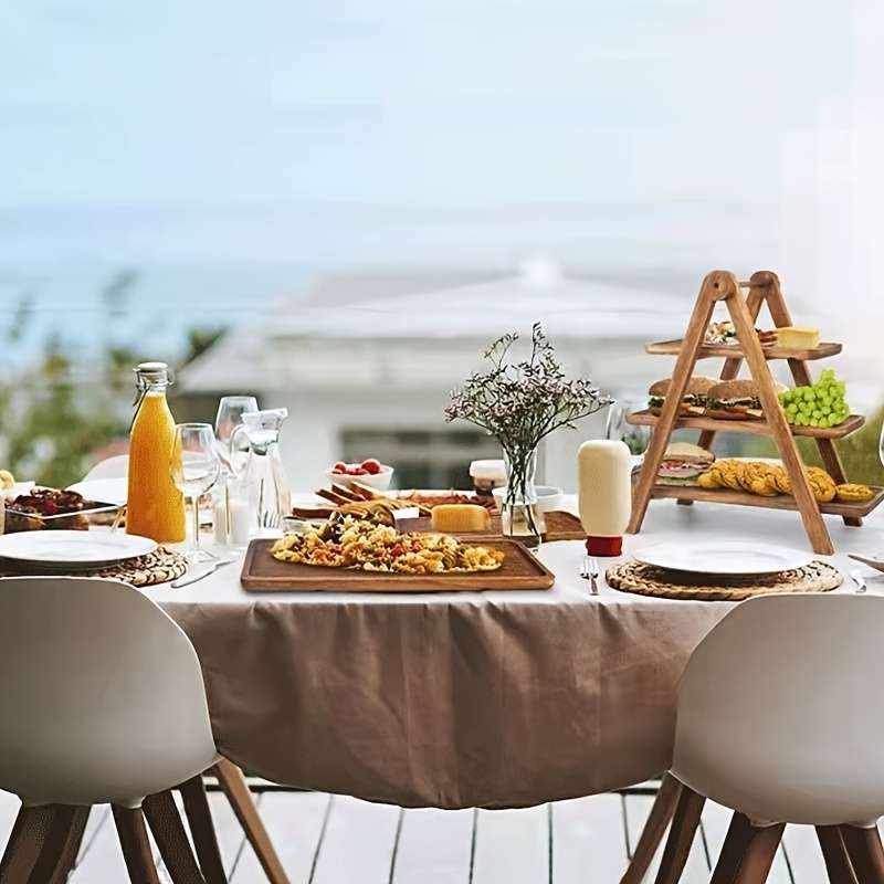 3-Tier Wooden Serving Tray Acacia Hardwood No Power Required Kitchen Organizer Buffet Displ