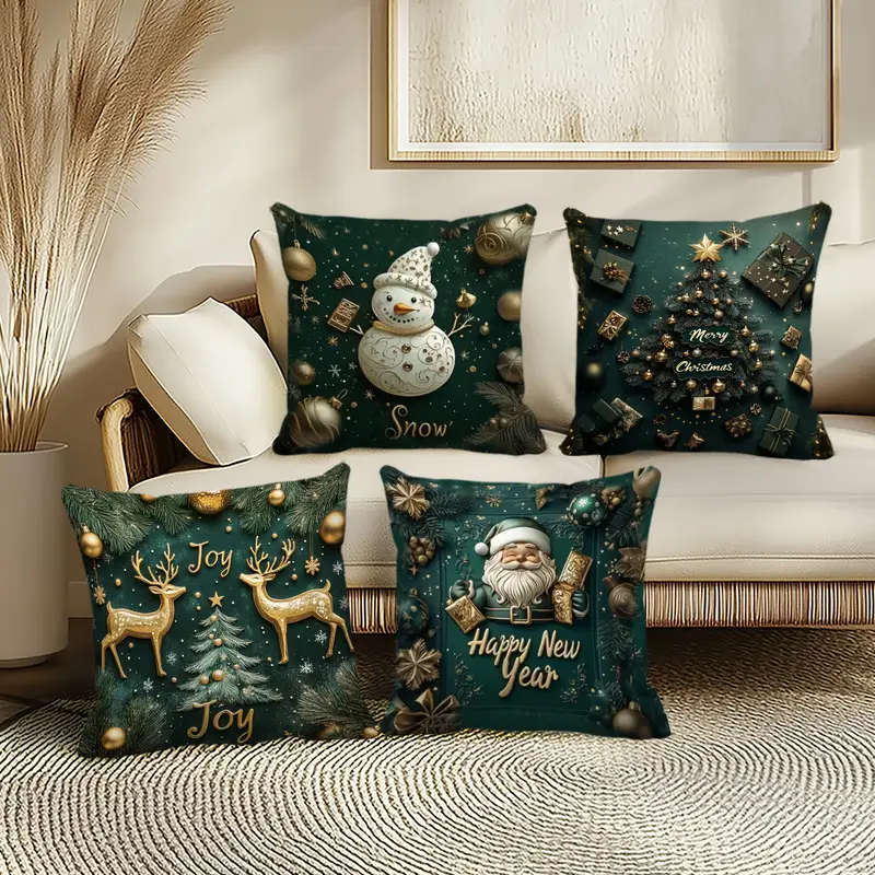 A Set Of 4 Christmas-Themed Pillowcases