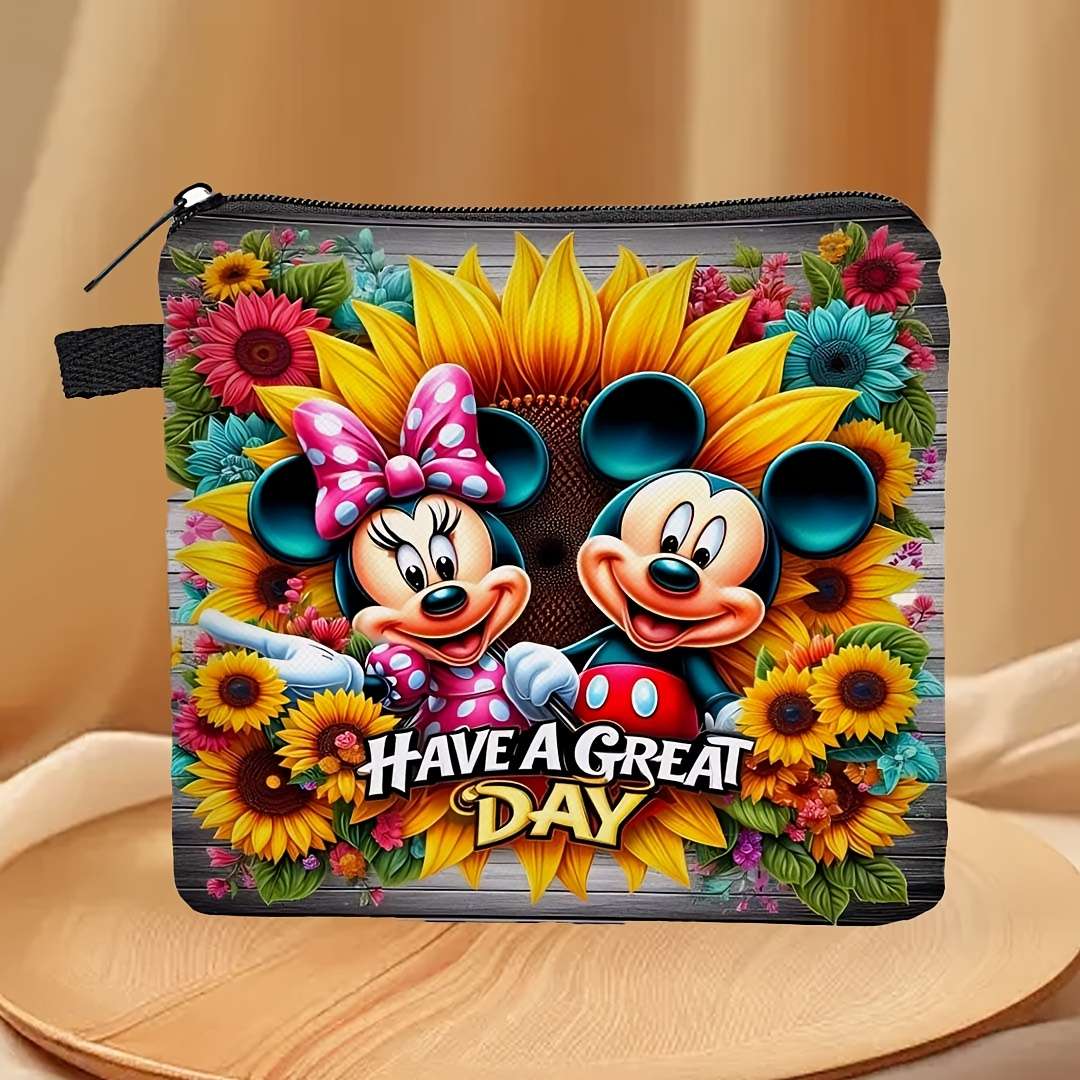 Disney Mickey Minnie Mouse Coin Purse Festive Fall-Themed Design With Pumpkins Apples Au