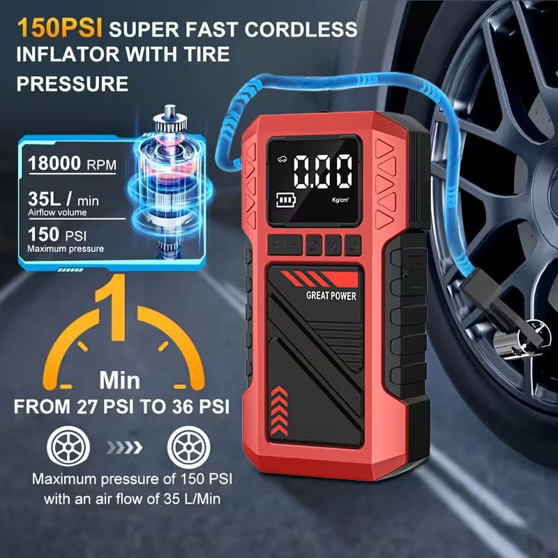 Heavy Duty 9 in 1 Emergency Car Jump Starter and Tyre Inflator