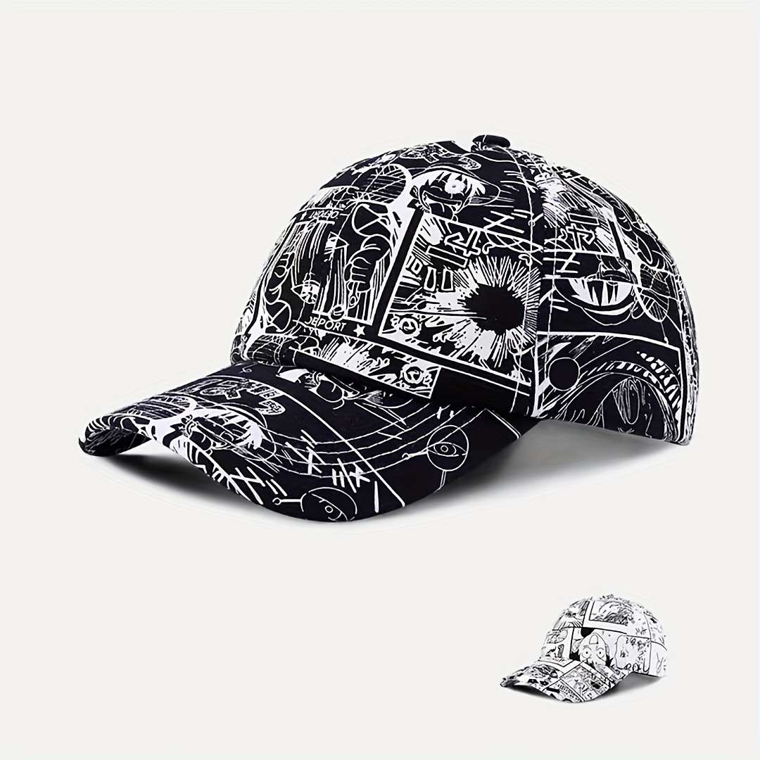 Trendy Men'S Graffiti Baseball Cap Black White Abstract Design Lightweight Sun Protect