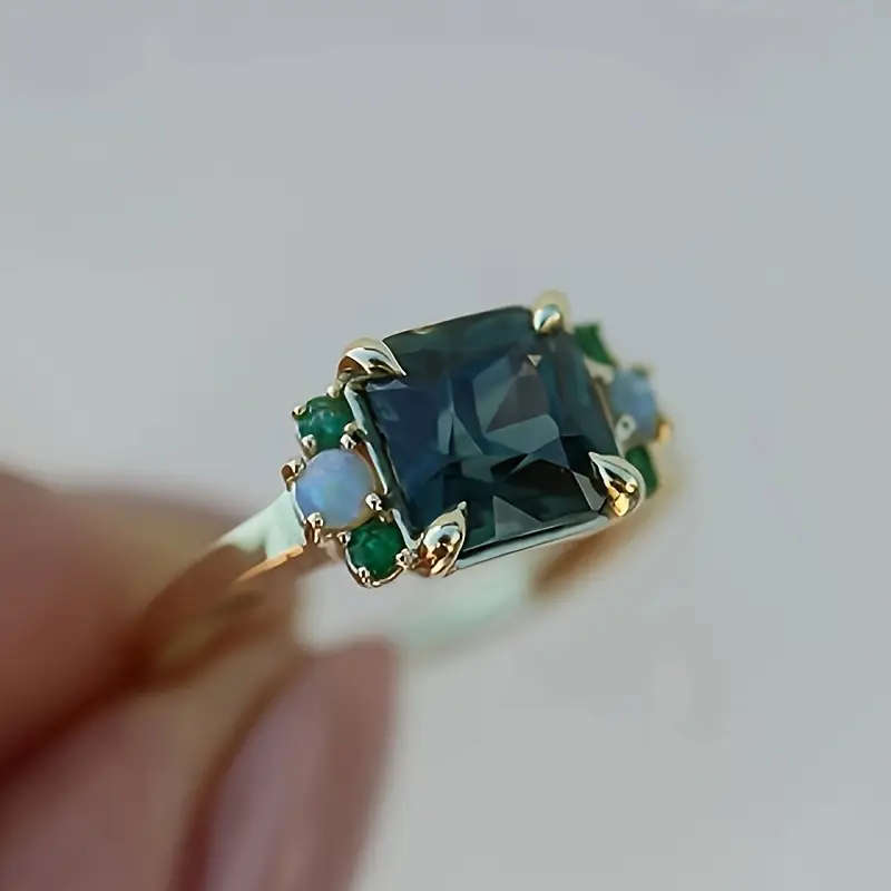 2 Piece Synthetic Zirconia Ring with Opal Band