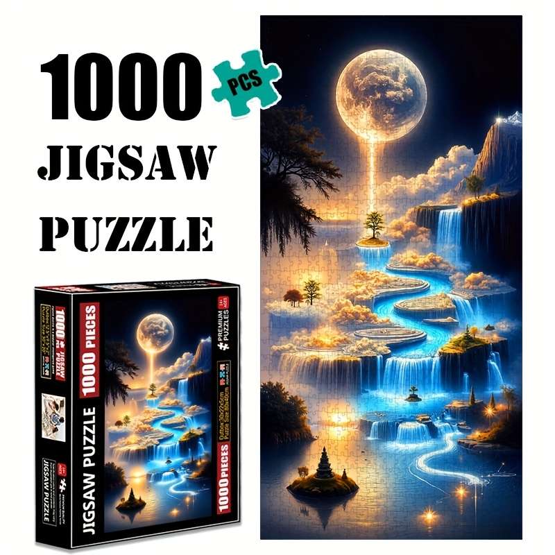 1000pcs Moonlight Waterfall Jigsaw Puzzle Large 80x40cm Paper Puzzle with Luminous