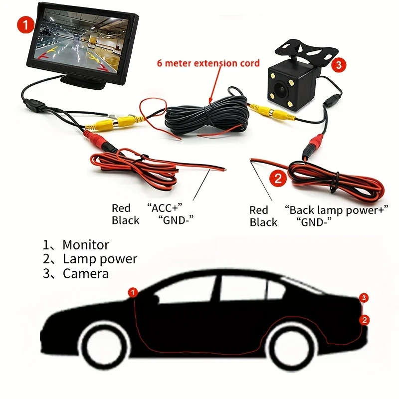 1pc Car Monitor Camera 4.3-inch Display HD Reversing Rearview Camera Car Reversing Kit for Car Picku
