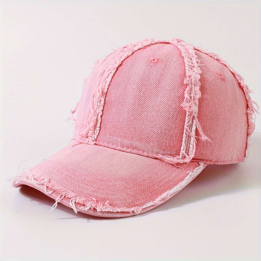 1 Trendy Two-Toned Baseball Cap with Distressed Frayed Brim Adjustable Dad Hat for Sun Protec