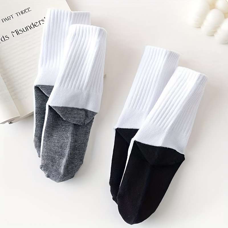5 Pairs Black And White Base Color One Size High Elastic Socks