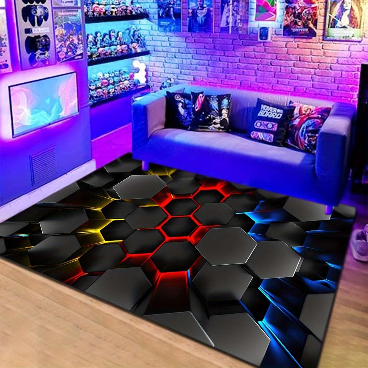 1Pc 100x150cm 39.3x59inch Hexagon Floor Mat