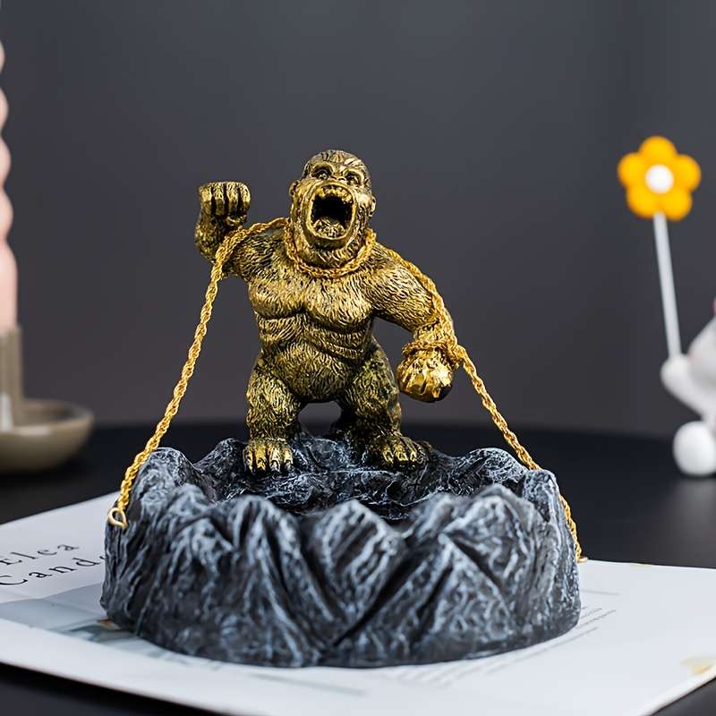 1pc Modern Gorilla Ashtray with Lid Unique Animal Design Plastic Irregular Shape Ideal for