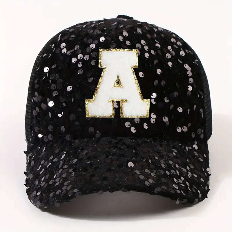 Fashionable Black 26 Letters Glitter Sequin Hat
