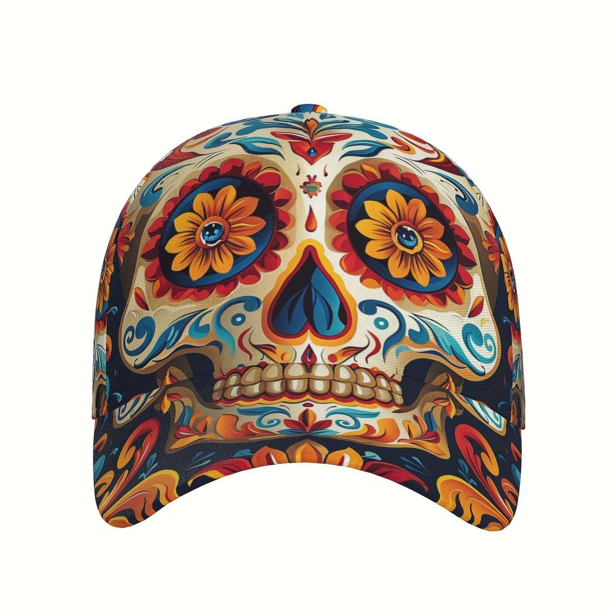 Gothic Sugar Skull Print Baseball Cap Adjustable Breathable Lightweight