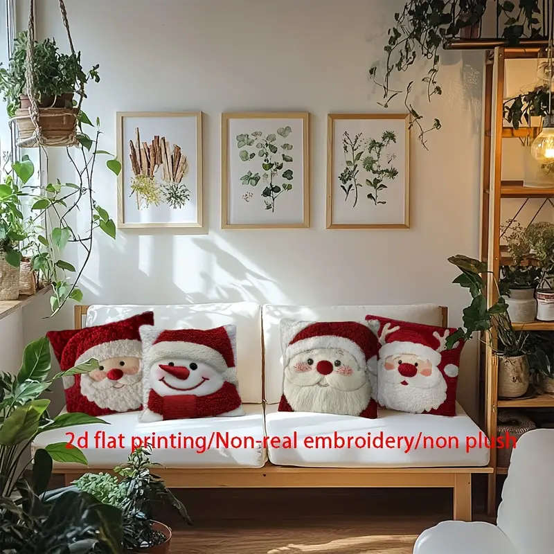4-Piece Christmas Pillowcase Set With 2D Flat Print/Non-3D Embroidery/Non-Plush Design
