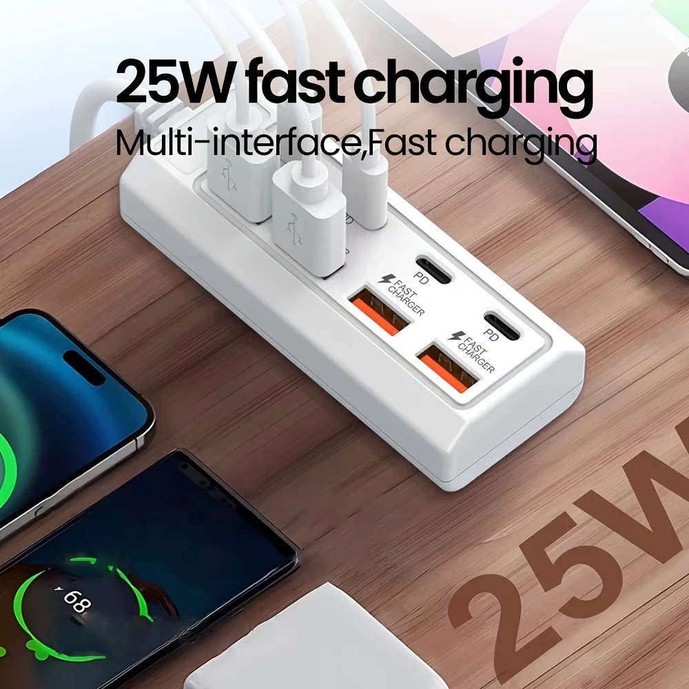 1pc 8ports USB Adapter 4USB+4PD 25W Hub Fastcharging Multi-Interface Fast Charging Wide Compatibilit