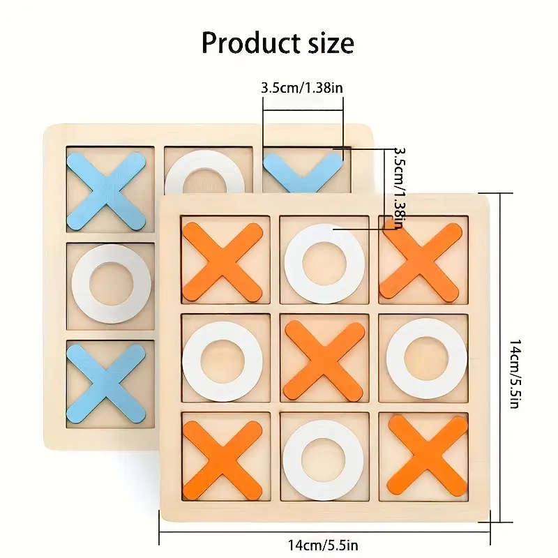Wooden Tic Tac Toe Game for Youngsters - Mini XO Chess Board with Colorful XOXO Pieces