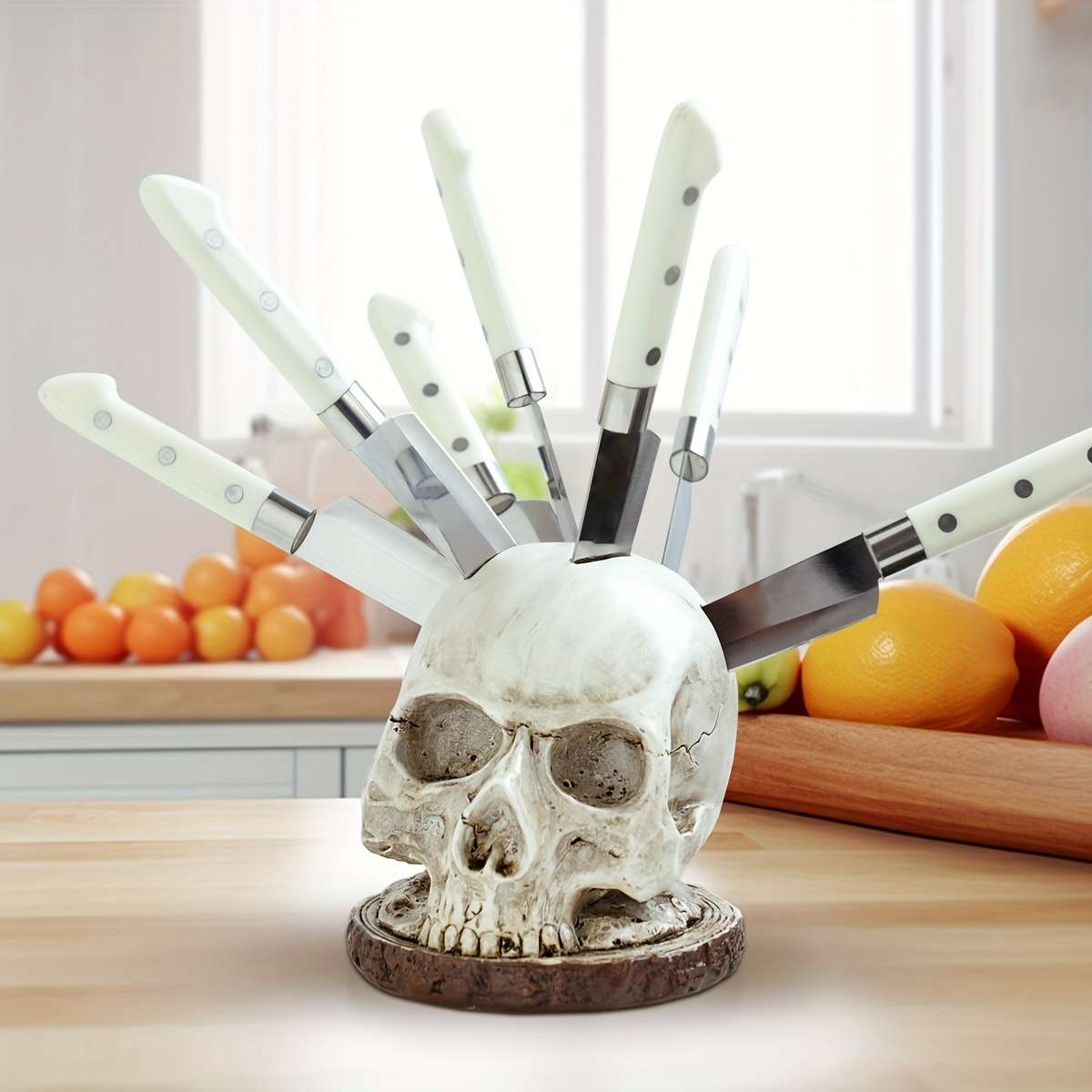 1pc Skull Knife Holder for Kitchen Storage Skull Knife Holder Kitchen Decorations Horror Ki