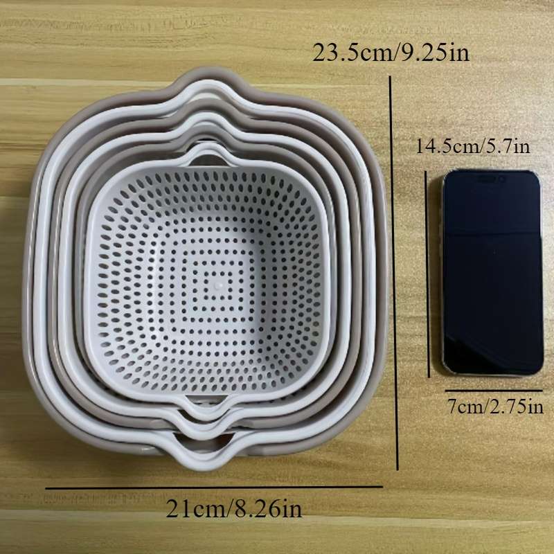 6pcs Set Foldable Double Layer Drain Basket Set Reusable PP Plastic Filter for Washing Veget