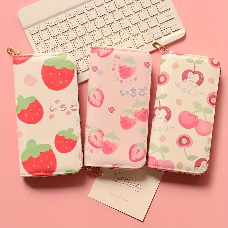 Fruit Pattern Zipper Wallet Large Capacity Multi-Card Slot Lightweight Synthetic Faux Leat