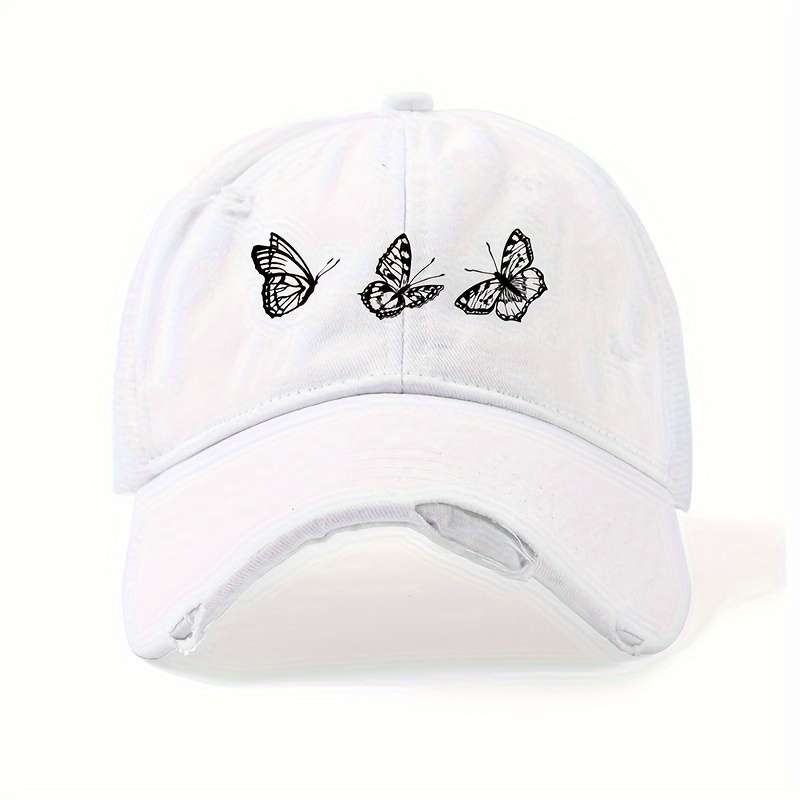 1pc Chic Butterfly Print Baseball Cap for Women Adjustable Lightweight Distressed Look Perfe