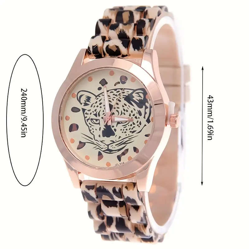 1pc Boho-Chic Luxury Leopard Print Silicone Strap Watch Quartz Movement Non-Waterproof