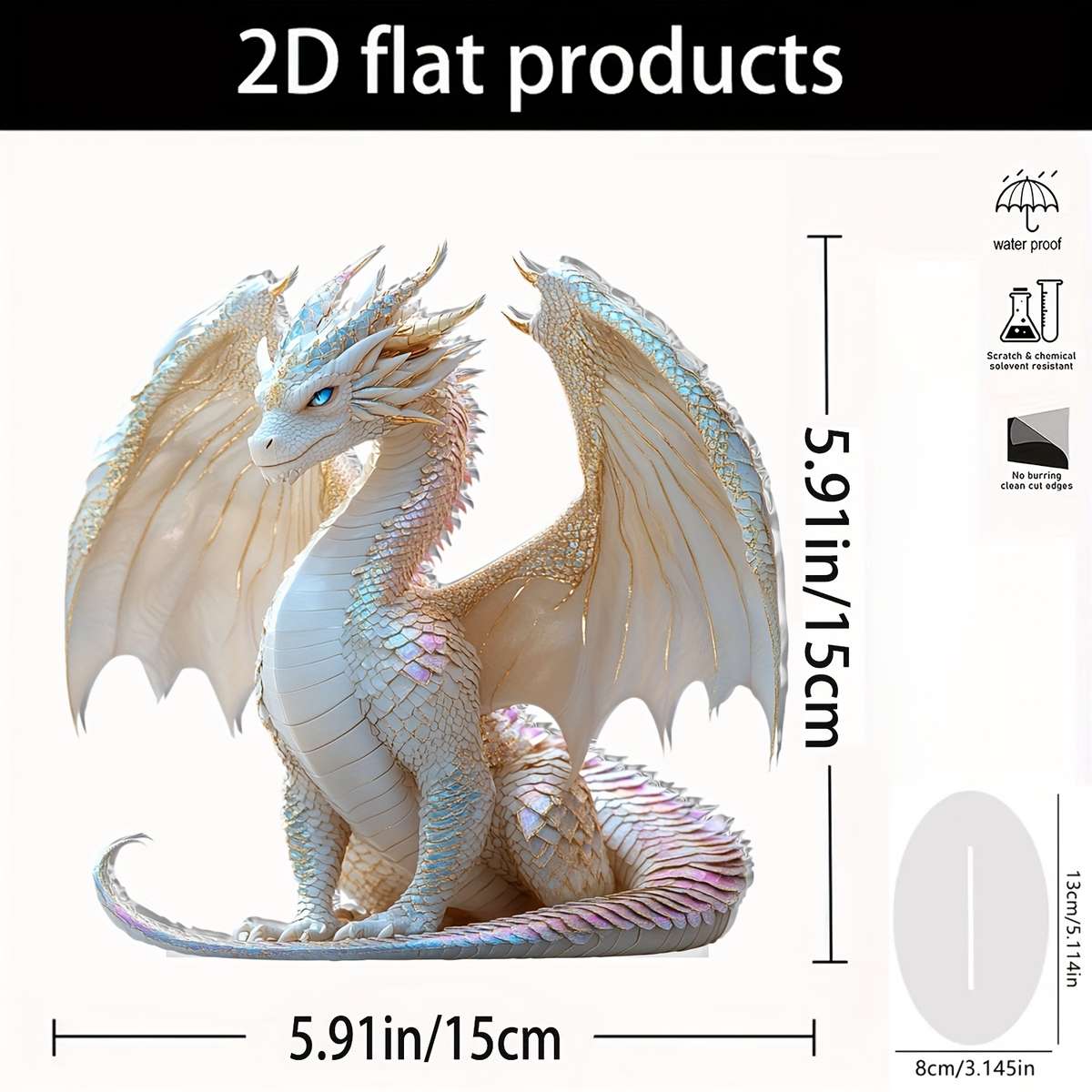 1pc 2D Flat   Iridescent Blue Eyed Dragon Sculpture 15.01cm Acrylic Fantasy Table Decor- Realis