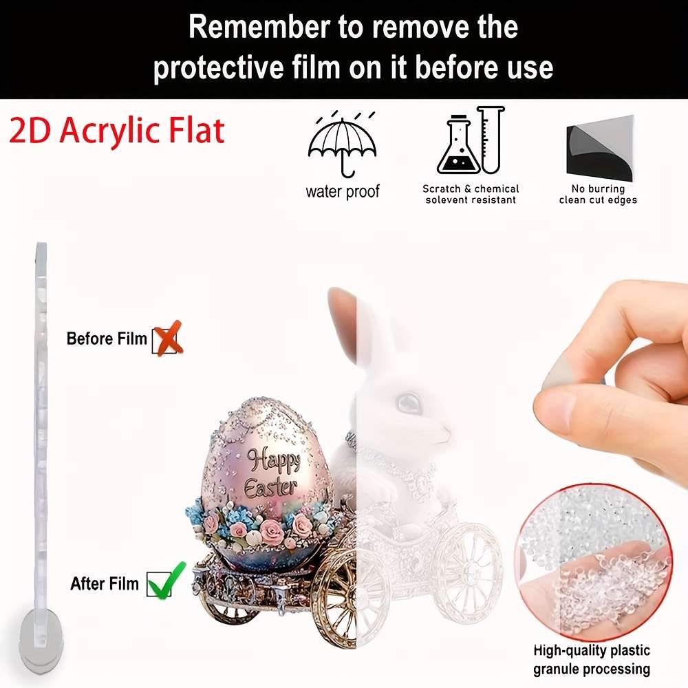 1pc 2D Flat   Easter Bunny Acrylic Ornament  Rabbit Riding Decorative Egg with Floral D