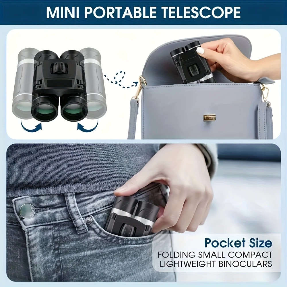 1pc 10X Upgraded HD Portable Zoom Binoculars Folding Performance Telescopes with ABS Material Non-Wa