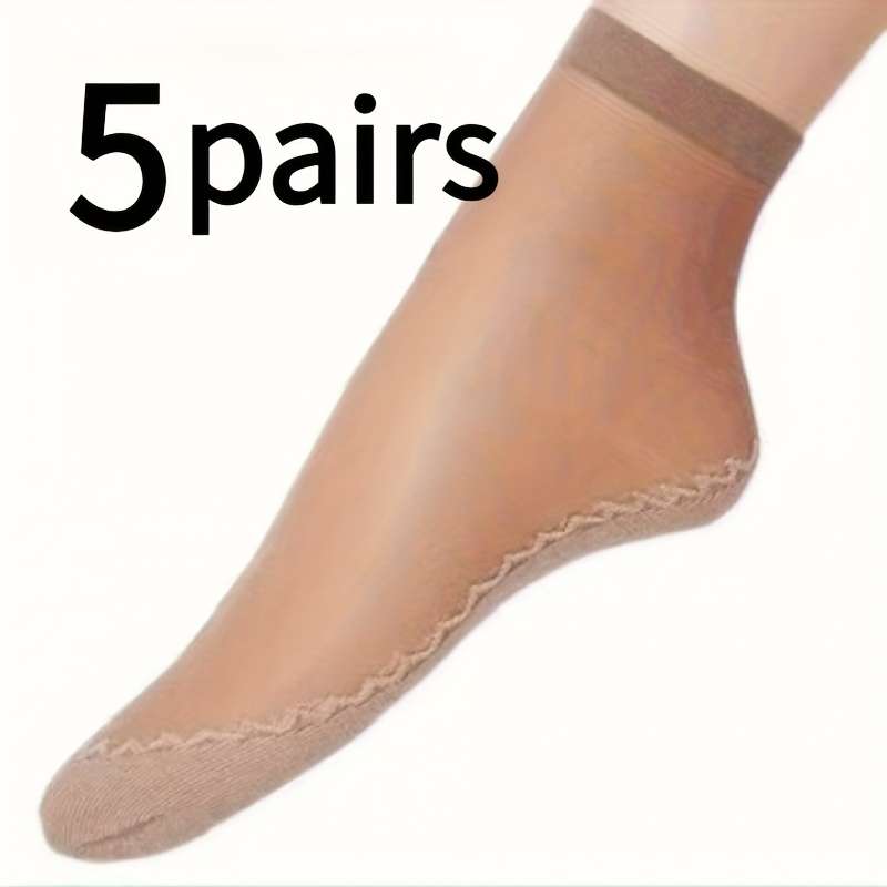 5 Pairs Light Beige One Size High Elastic Socks