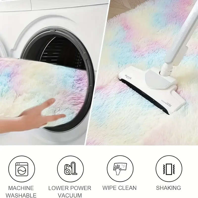 Soft Fluffy Rainbow Washable Mat
