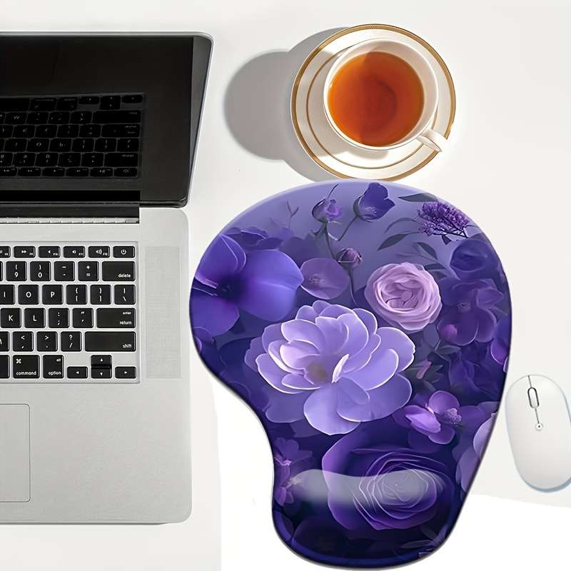 1pc Ergonomic Mouse Pad with Wrist Support Cute Floral Design Non-Slip Base with Beaut