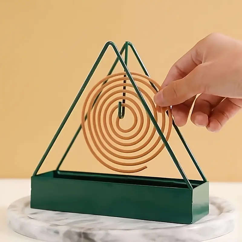 1pc Sleek Triangle Iron Mosquito Coil Holder with Plastic Tray Versatile Indoor Outdoor Incense Burn
