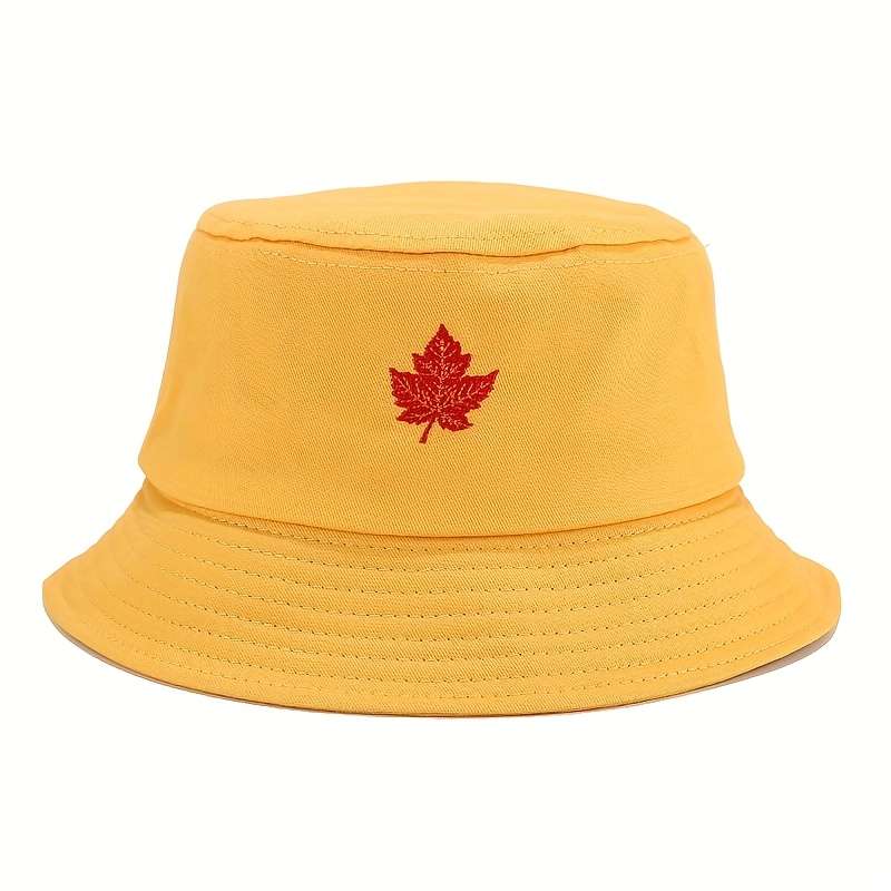 1 Fashionable Red Maple Leaf Embroidered Fisherman Hat