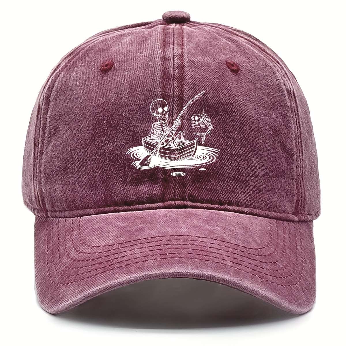 Stylish Unisex Skeleton Fishing Print Baseball Cap Adjustable Snapback Lightweight Cotton D
