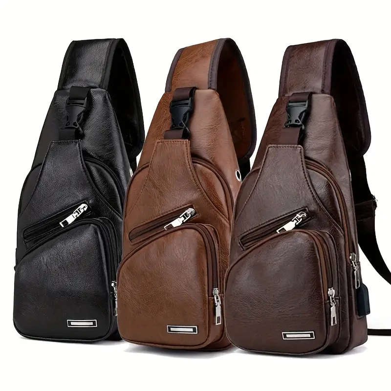 1 PC Men's PU Leather Crossbody Bag
