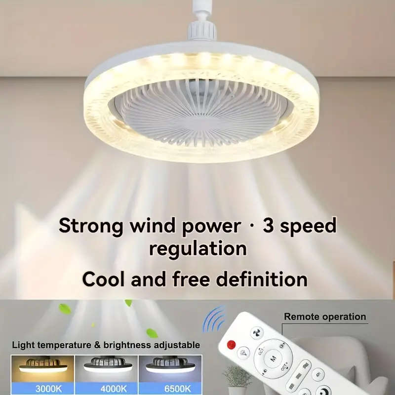 2-in-1 Multifunctional Ceiling Fan with Light, LED Fan Light, 25.4 cm Diameter, Color Matching