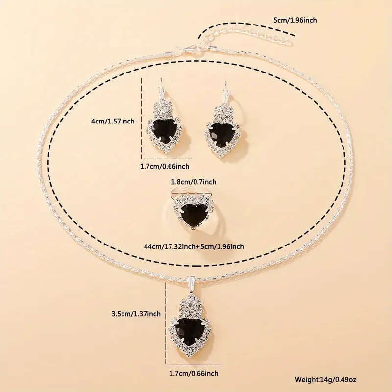 5pcs Elegant Women's Quartz Watch Heart-Shaped Gemstone Jewelry Set Glamorous Blue Crystal Wristwatc