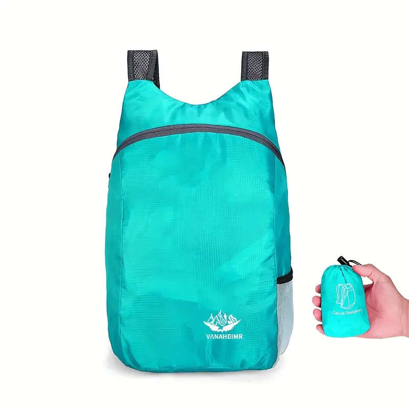 1pc Ultra-Lightweight Foldable Backpack Teal Waterproof Durable Travel Bag with Adjustable Straps