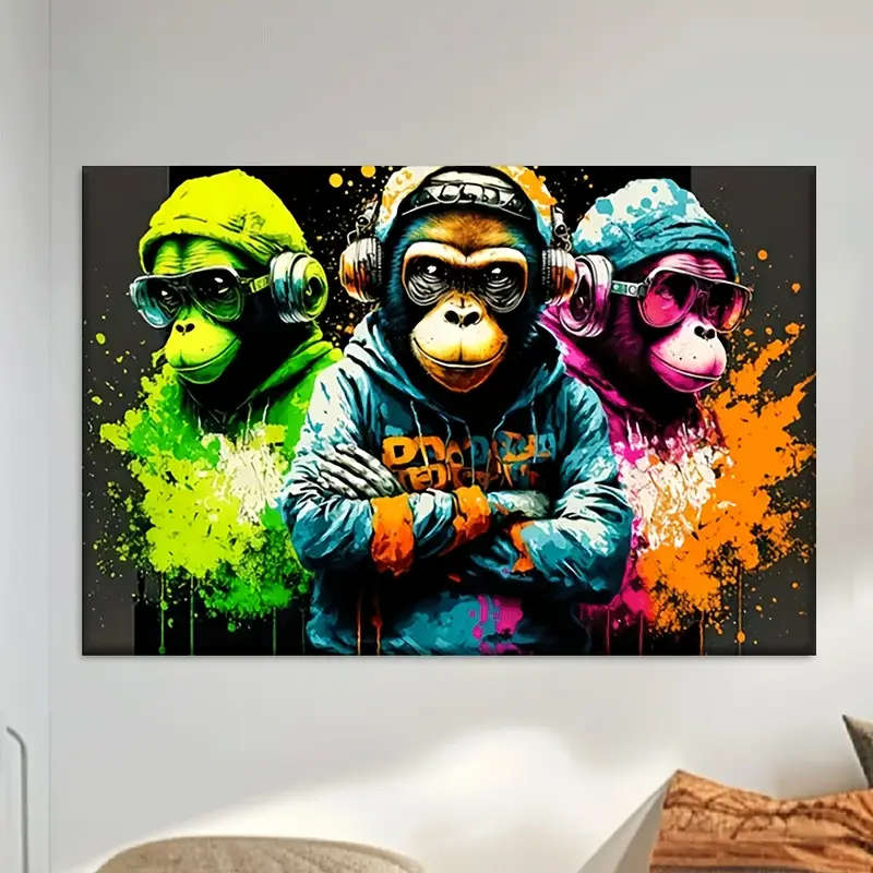 Vibrant Musical Gorilla Canvas Art - Unframed, 76.2x50.8 cm