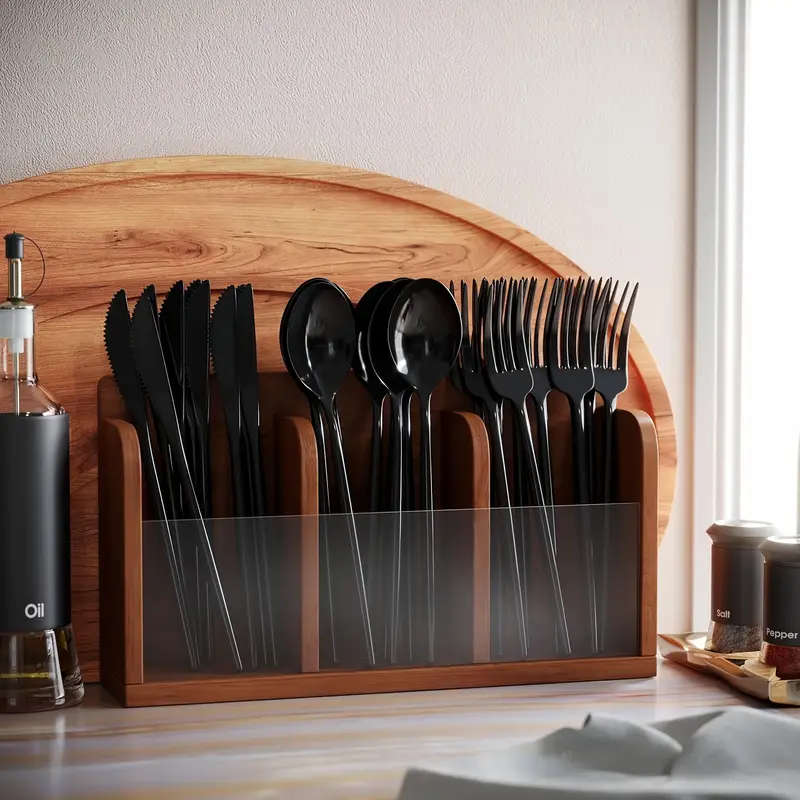 8 Piece Black Stainless Steel Cutlery Set with Knives, Forks, Spoons & Dessert Spoons